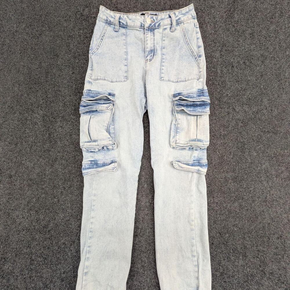 Refuge Cargo Jeans Womens S Blue Straight Leg Workwear Utility Denim Trousers